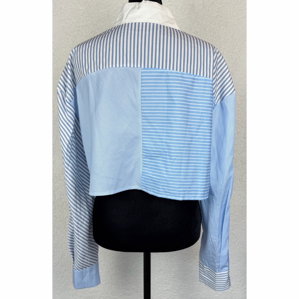 Commense Blue/White Striped Patchwork Cropped But… - image 6